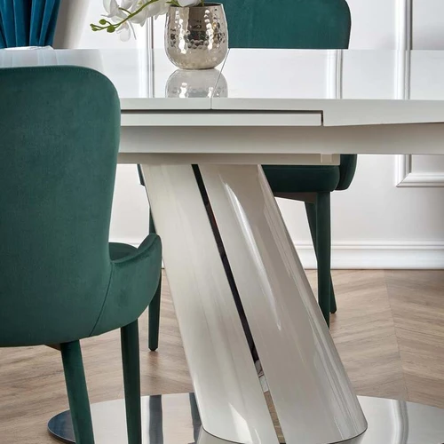 Prailginamasis stalas, balta spalva, nerūdijantis plienas