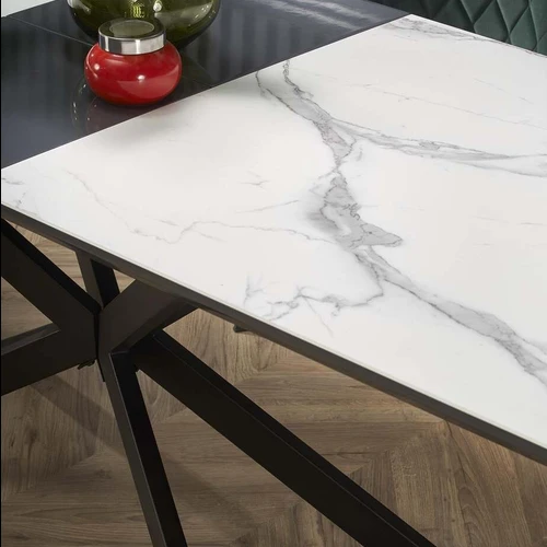 Prailginamasis stalas su keramika ir milteliniu plienu, juodos kojos