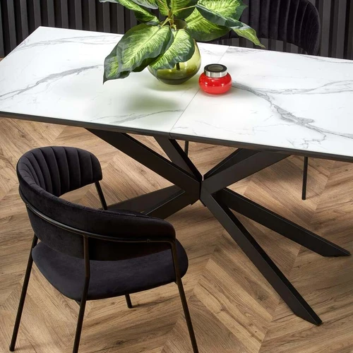 Modernus prailginamasis stalas su marmuro efektu ir lakuotu MDF