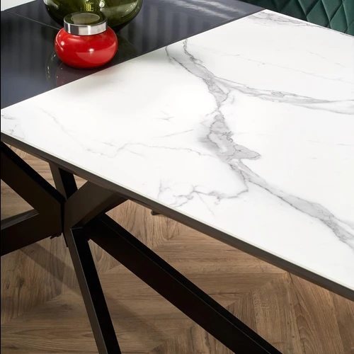 Prailginamasis stalas 160-200 cm, keraminis viršus ir juodos kojos