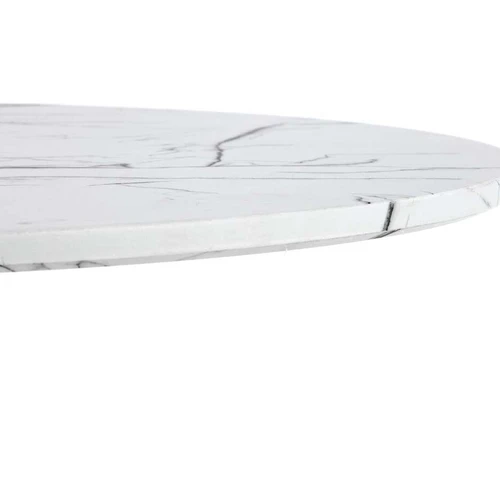 Baltas stalas su marmuro viršumi ir plieninėmis kojomis