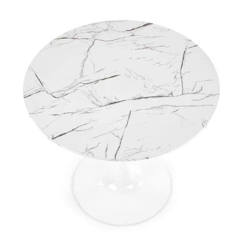 Elegantiška marmurinė stalo viršaus ir baltų kojų stalas