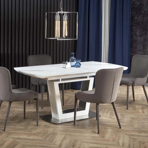 Prailginamasis stalas su baltu marmuro dekoru