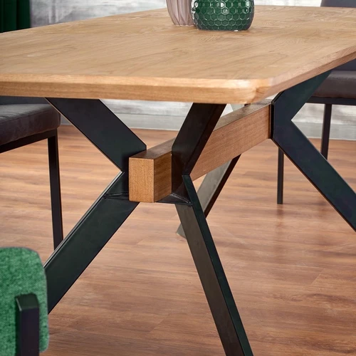 Prailginamasis stalas 160-220 cm, natūralus ąžuolas ir juodos kojos