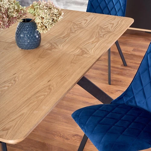 Prailginamasis stalas su natūralia fanera, 90 cm plotis, juodos plieninės kojos