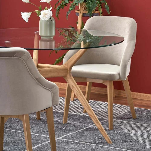 Stiklo viršus ir ąžuolo kojos, natūralus stilius