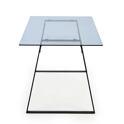 Elegantiškas stiklo stalas su rūkytu viršumi ir juodomis kojomis