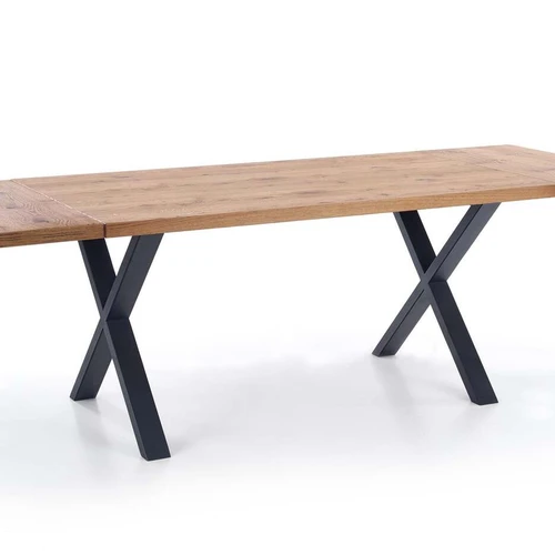 Stalas su juodomis kojomis ir šviesaus ąžuolo viršumi