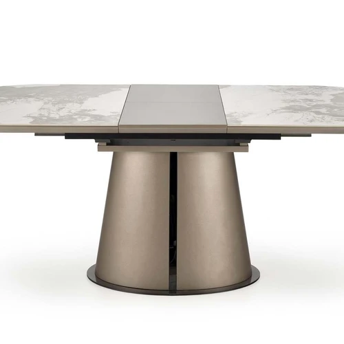 Prailginamas stalas su marmuro viršumi ir kapučino spalvos kojomis