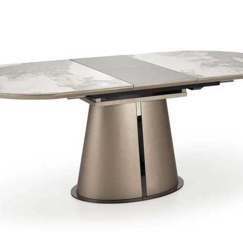 Praplėstinamas keraminis stalas su marmuro efektu ir kapučino spalvos kojomis