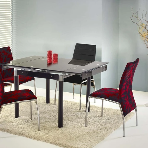 Juodas stiklinis stalas su plieno karkasu, 80÷130/80/76 cm