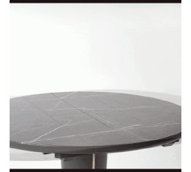 Prailginamasis stalas 120-160 cm, pilkas marmuras ir tamsiai pilkos kojos