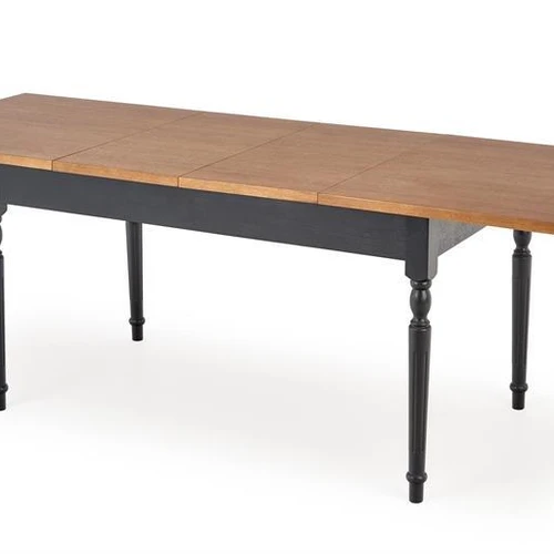 Modernus prailginamasis stalas su tamsaus ąžuolo viršumi ir juodomis kojomis