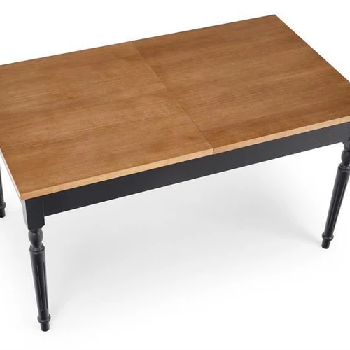 Prailginamasis stalas tamsaus ąžuolo ir juodų kojų moderniu dizainu