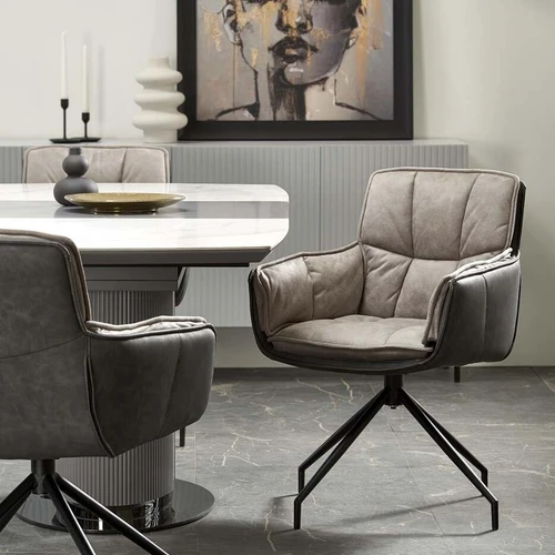 Elegantiškas prailginamasis stalas su marmuro efektu ir lakuotais MDF kojomis