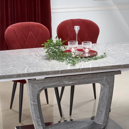 Prailginamasis stalas 160-220 cm, MDF ir chromuotas plienas, pilkas marmuras