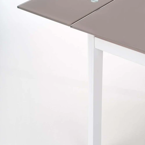 Praildomas stalas 80x75 cm, smėlio stiklas ir baltas rėmas