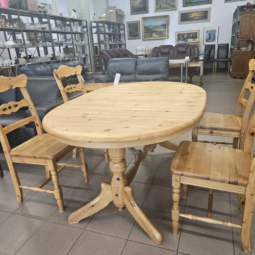 Natūralus masyvus valgomojo komplektas su 4 kėdėmis