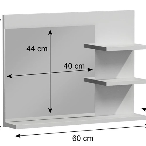 Veidrodis su lentynomis – drėgmės apsauga, balta spalva