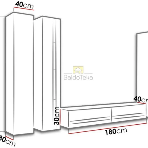 Komplektas: spinta, 2 vitrinos ir TV staliukas