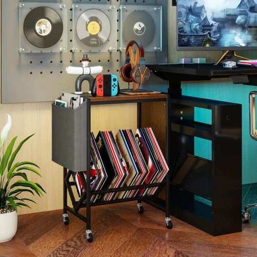 Vinilo plokštelių stovas, su ratukais, 50 × 30 × 64 cm - Lentynos