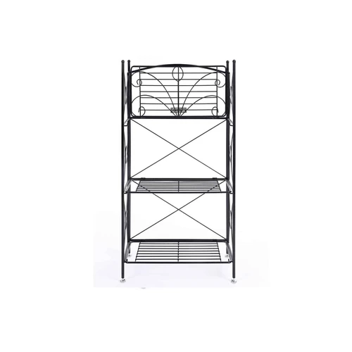 Juoda geležinė lentyna su ūselių motyvais, puiki augalams ir gėlėms