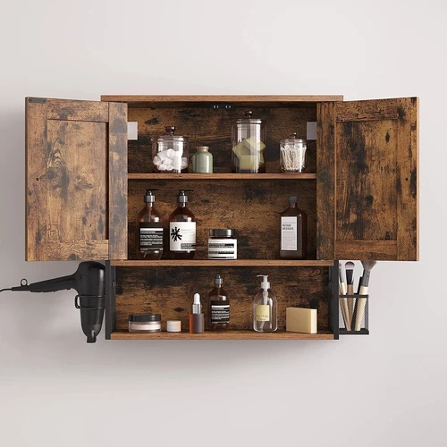 Stilinga vintažinė spintelė su laikymo krepšeliu ir priedais