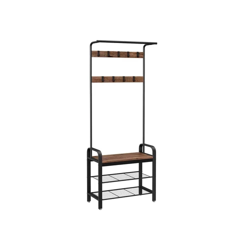 Viršutinių drabužių kabykla ir batų suoliuku HSR040B03, rudos/juodos spalvos
