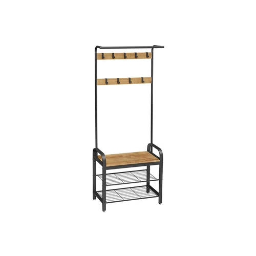 Viršutinių drabužių kabykla ir batų suoliuku HSR040B05, rudos/juodos spalvos