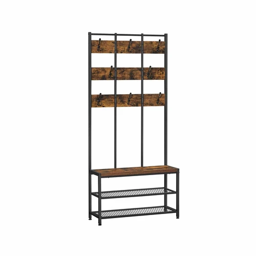 Viršutinių drabužių kabykla ir batų suoliuku HSR087B01, rudos/juodos spalvos