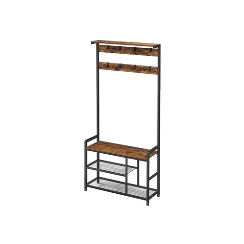 Viršutinių drabužių kabykla ir batų suoliuku HSR088B01, rudos/juodos spalvos