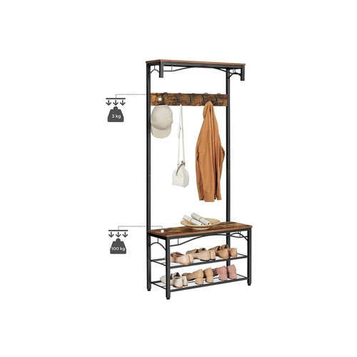 Praktiška prieškambario drabužių spinta su kabliukais ir batų lenta