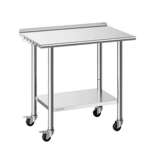 Virtuvės darbo stalas VEVOR YH2-J-D-36, su ratukais ir sienele, 91,5 × 89,4 × 61 cm
