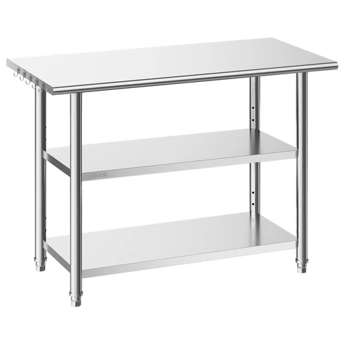Virtuvės darbo stalas VEVOR YH3-48, 2 lentynos ir 5 kabliukai, 1219 × 610 × 864 mm