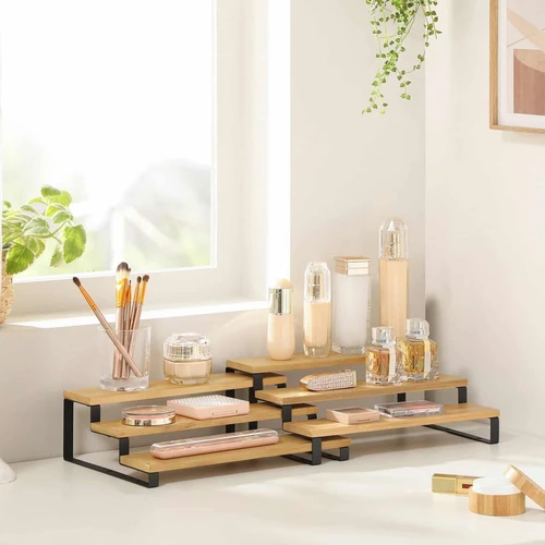 Natūralios juodos spalvos prieskonių lentynos iš bambuko ir plieno