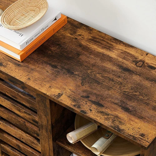 Vintažinės rudos spalvos indauja iš medžio drožlių plokštės