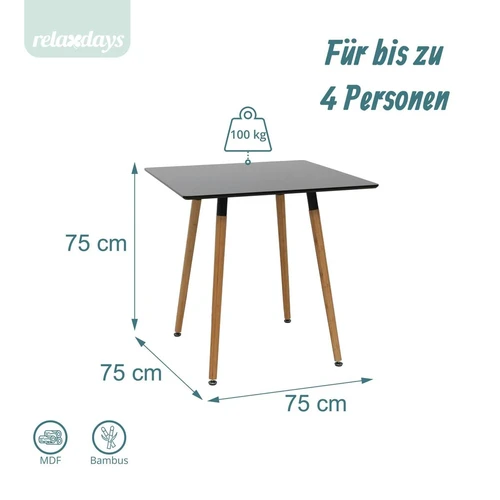 Virtuvės stalas Relaxdays, iki 4 asmenų, 75 × 75 × 75 cm - Stalai
