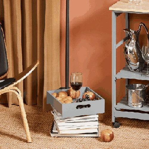 Virtuvės vežimėlis 67x37x84,5cm., pilkos/šviesiai rudos spalvos - Stalai