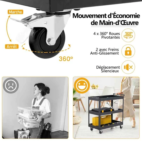 Ergonominis virtuvės vežimėlis su stabdžiais