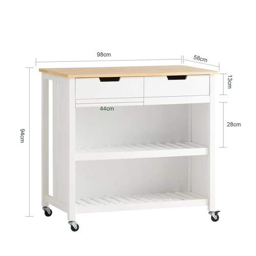 Virtuvės vežimėlis 98x58x94cm., baltos/šviesiai rudos spalvos - Stalai
