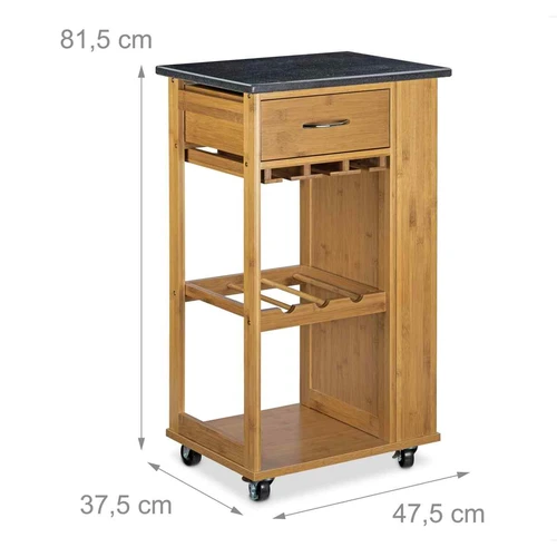 Virtuvės vežimėlis ALFRED L, 3 buteliams, iki 15 taurių, 47,5 × 81,5 × 37,5 cm - Vežimėliai, lentynos, priedai