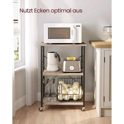 Virtuvinė lentyna ant ratukų su 6 kabliukais, pilkai juodos spalvos - Virtuvės spintelės