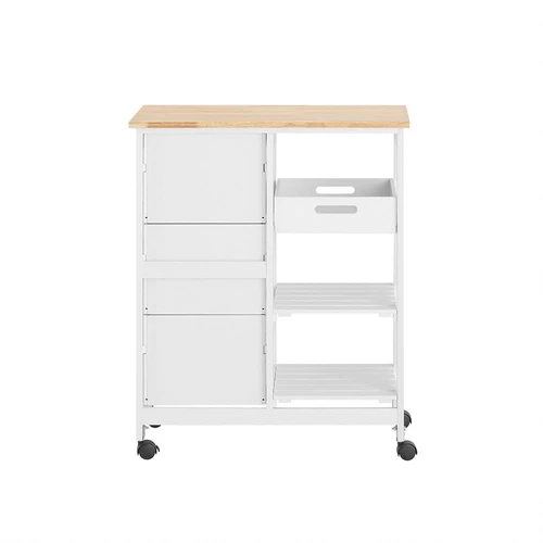 Virtuvinė spinta ant ratų 67x37x84cm., baltos/šviesiai rudos spalvos - Virtuvės spintelės