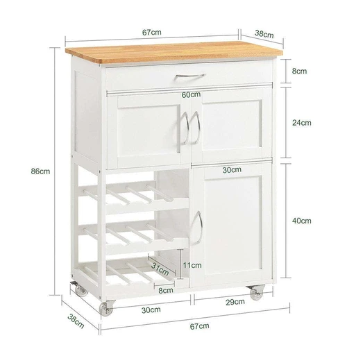 Virtuvinė spinta ant ratų 67x38x86cm., baltos/šviesiai rudos spalvos - Virtuvės spintelės