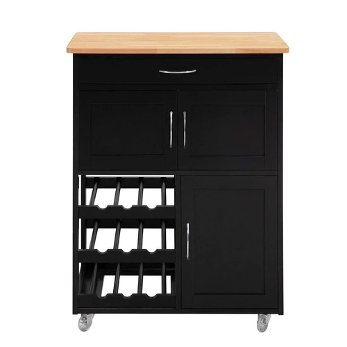 Virtuvinė spinta ant ratų 67x38x87cm., juodos/šviesiai rudos spalvos