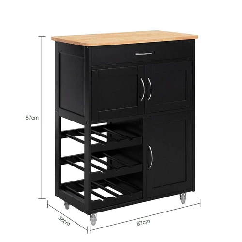 Virtuvinė spinta ant ratų 67x38x87cm., juodos/šviesiai rudos spalvos - Virtuvės spintelės