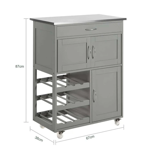 Virtuvinė spinta ant ratų 67x38x87cm., pilkos/sidabrinės spalvos - Virtuvės spintelės