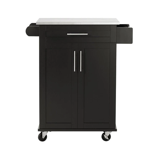 Virtuvinė spinta ant ratų 80x90x46cm., juodos/sidabrinės spalvos