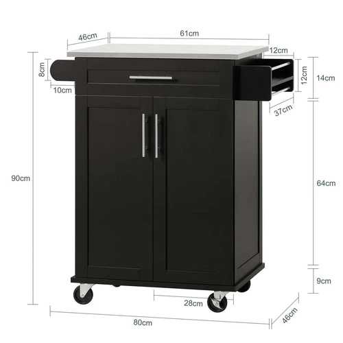 Virtuvinė spinta ant ratų 80x90x46cm., juodos/sidabrinės spalvos - Virtuvės spintelės