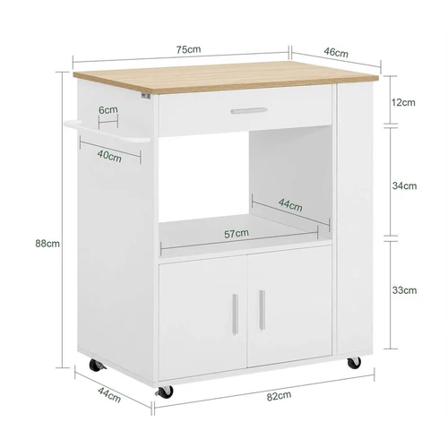 Virtuvinė spinta ant ratų 82x46x88cm., baltos/šviesiai rudos spalvos - Virtuvės spintelės